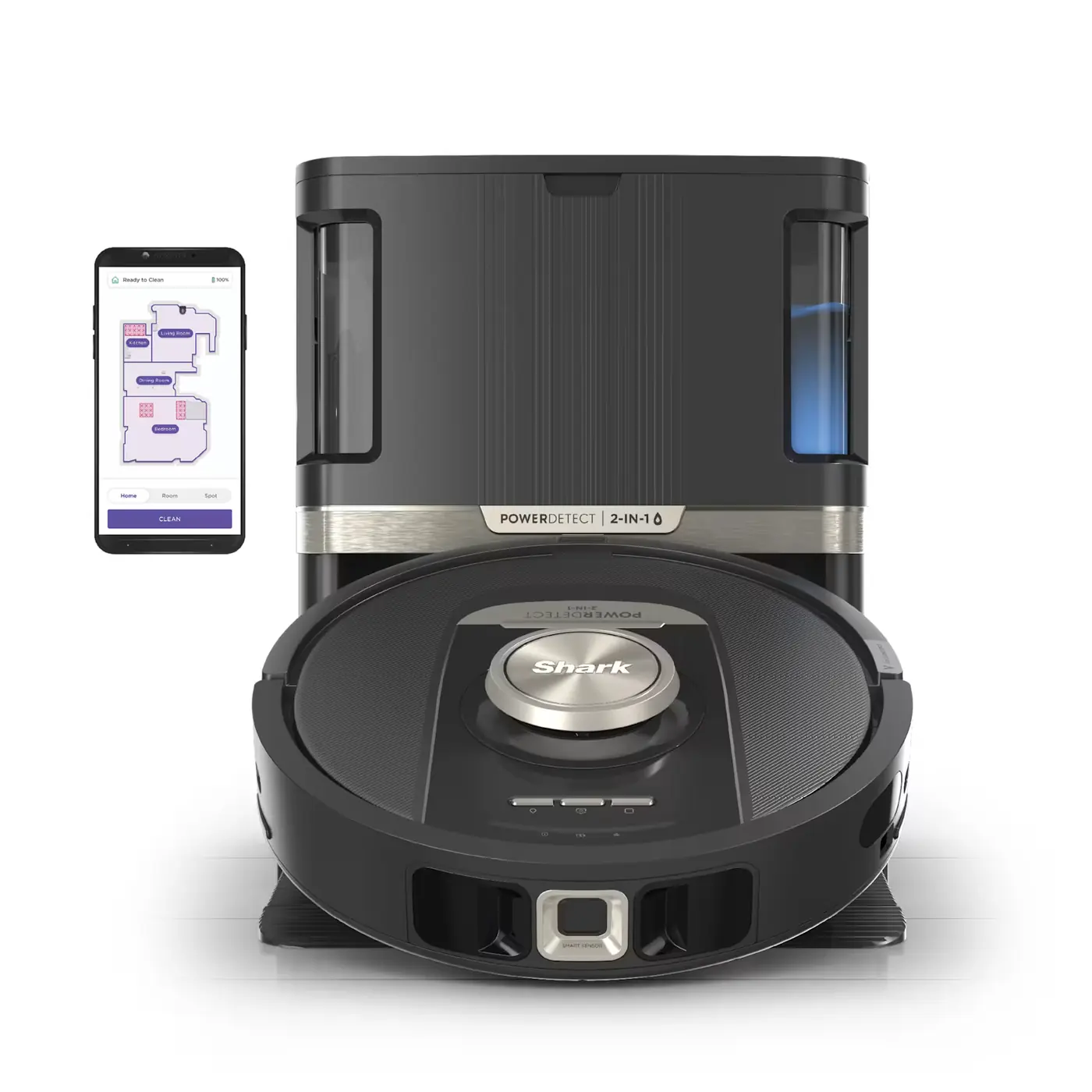 Shark PowerDetect 2-in-1 Robot Vacuum and Mop with NeverTouch Pro Base — Black